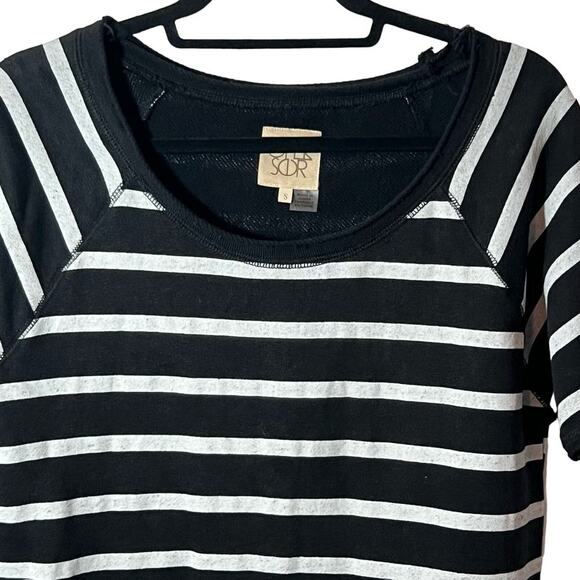 CHASER  Linen French Terry Short Sleeve‎ Sweatshirt Tee Striped Raw Cut Sz S - Picture 2 of 7